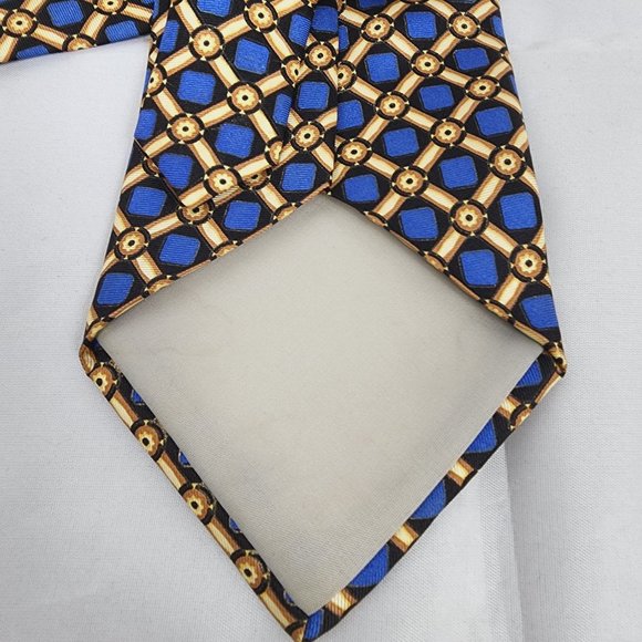 Domani Men's Tie Italian Silk Blue & Gold Geometric Design USA - Picture 5 of 8